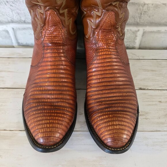 Vintage Tony Lama Iguana Lizard Boots Western Cowboy Mens 7 D Brown Distressed - Picture 10 of 11